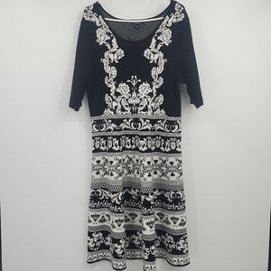 Roz & Ali Sweater Dress Size XL X Large Winter Black White Lace 3/4 Sleeve Cute